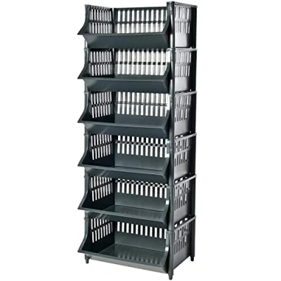 Image de ARTECSIS Étagère Paniers en Plastique 6 Niveaux / 110x41x30cm, Noir/Rangement Modulable