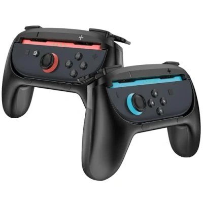 Image de ProCase Lot de 2 Poignées Compatibles avec Nintendo Switch 2025 pour Manettes Joy Con, Confort JoyCons Noir