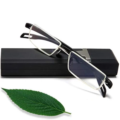 Image de EYEURL Lunettes de lecture demi monture 1.50 Lecteurs d&#039;ordinateur bloquant la lumière bleue pour hommes femmes Léger antireflet TR90 Noir