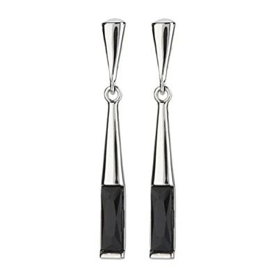 Image de Boucles d&#039;oreilles clips Plaqué argent avec une pierre noire Bloom par Bello London