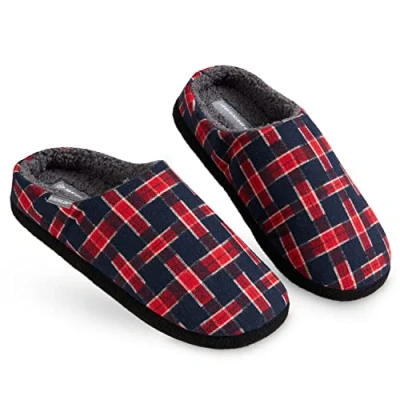 Image de DUNLOP Chaussons Homme Hiver Pantoufles Chaude Confortable Chausson Fourré Mémoire de Forme (Bleu/Rouge, Numeric_45)