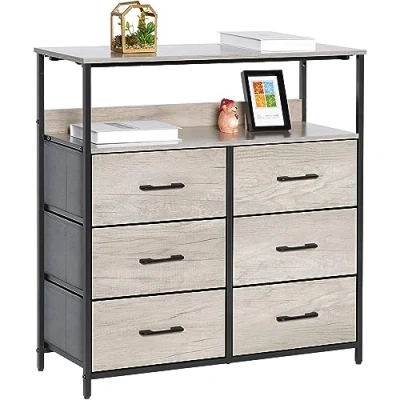 Image de LYNCOHOME Commode, Commode Chambre, Meuble de Rangement, Armoire avec 6 tiroirs en Tissu, tiroirs, à pour Cuisine, Bureau, Couloir