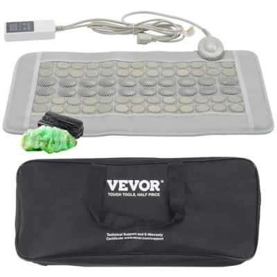 Image de VEVOR Coussin Chauffant Électrique Infrarouge Lointain, 52 Pierres de Jade 20 Tourmaline, Tapis avec Contrôleur Intelligent, Arrêt Auto, pour Soulager Douleur Dorsale, 607x400 mm