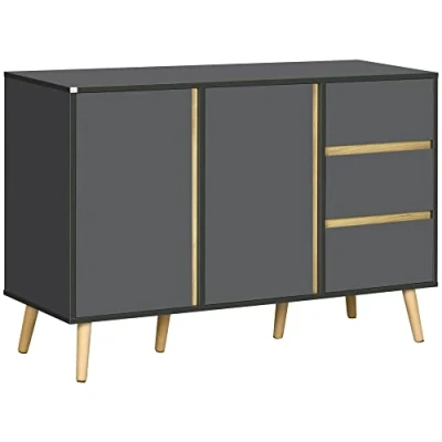 Image de HOMCOM Buffet Bas Meuble de Rangement sur Pieds Style scandinave 2 Portes 3 tiroirs 120 x 40 80 cm Gris Anthracite