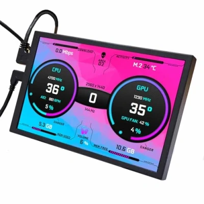 Image de VSDISPLAY 8&quot; 1280 x 800 USB C IPS LCD Moniteur, Universel 120 mm Support Ventilateur Boîtier PC Display pour AIDA64 DIY CPU GPU Température Écran d&#039;ordinateur