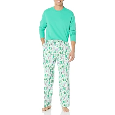 Image de Amazon Essentials Ensemble de Pyjama en Flanelle (grandes tailles disponibles) Homme, Écru Sapin Noël, 5XL Grande taille
