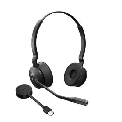 Image de Jabra Engage 55 Micro casque stéréo sans fil avec adaptateur DECT USB C Link 400, Microphone à réduction de bruit Portée étendue et protection auditive Certifié MS Teams Noir