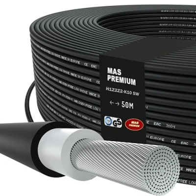 Image de MAS Premium Câble solaire H1Z2Z2 K 4, 6, 10 mm², 5 200 m, TÜV 2 sans halogène, double isolation, pose libre ou fixe dans les installations photovoltaïques (H1Z2Z2 10, noir, 50 m)