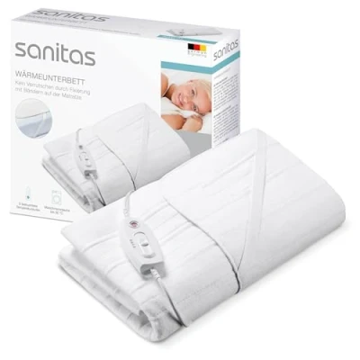 Image de Beurer Sanitas SWB 21 Chauffe Matelas en Non Tissé Polaire Doux, avec Sangles de Fixation Pratiques, Système Sécurité, 3 Réglages la Température, Lavable Machine, 150 x 80 cm