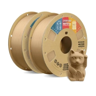 Image de OVERTURE Filament PLA Matte 1.75mm, 2kg(4,4lbs) Neatly Wound Surface Mate Filaments pour Imprimante 3D FDM, Précision dimensionnelle +/ 0,02 mm (Matte Light Brown*2)