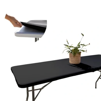 Image de Glop Nappe Rectangulaire de Table Ajustée Noire 182x76, Extensible, avec Élastique, Lavable en Machine, Repelente au l&#039;eau et Idéale pour Jardin, Extérieur, Design Élégant Facile à Nettoyer
