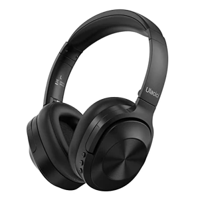 Image de casque Bluetooth sans fil avec suppression active du bruit, microphone intégré, 40 heures de lecture, fil, réduction tonalité basse 3D, charge rapide pour téléphone