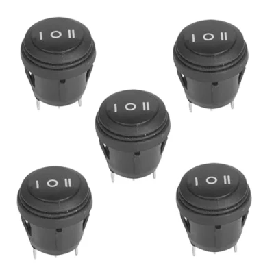 Image de Interrupteur à Bascule, 5Pcs SPST Snap in ON/OFF/ON 3 Broches Positions Bascule Enclenchement Rond 10A / 125V 6A 250V Bateau Pour Voiture/Bateau