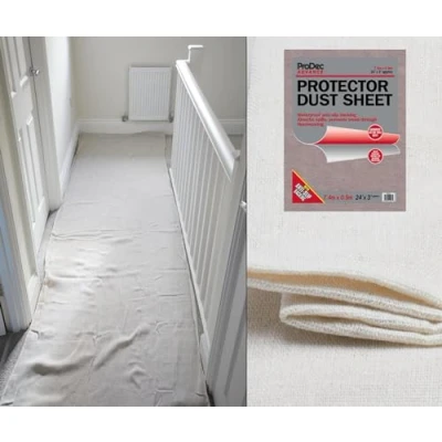Image de ProDec Advance 24ft x 3ft Water Resistant Protector Cotton Dust Sheet Drop Cloth For Painting Decorating Covering Stairs, Hallways, Corridors and Floors, Absorbs Spills, No Soak Through, Reusable