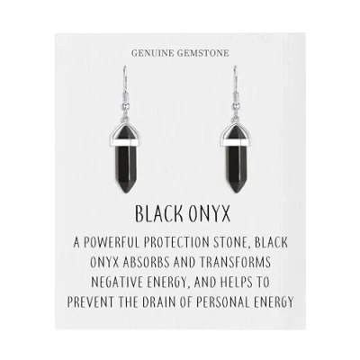 Image de Boucles d&#039;oreilles pendantes en pierre précieuse d&#039;onyx noir avec carte de citation