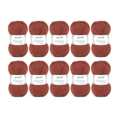 Image de Gründl Lana Classico (Fil à Tricoter certifié Oeko TEX® 50% Laine Vierge (mérinos) et polyacrylique, 50 g/120 m, Aiguilles : 3,5 4,5, 10 pelotes x g), Marron Moyen