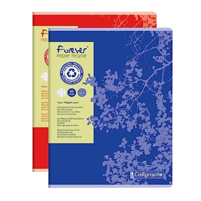 Image de Calligraphe 17493C Un Cahier Agrafé Forever (une Marque de Clairefontaine) 24x32 cm 96 Pages Grands Carreaux Papier 100 % Recyclé 70 g Couverture Recyclée Couleur Aléatoire