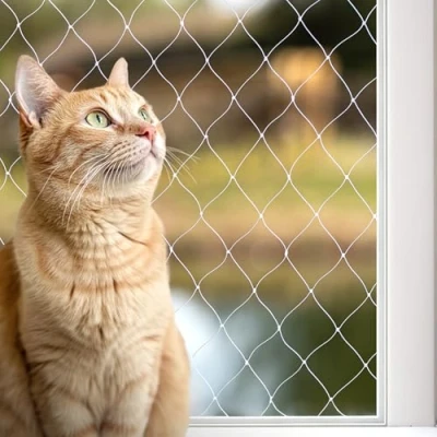 Image de lionto Filet de Protection pour Balcon sécuriser Les Chats, Nylon Transparent 4x10 m, résistant aux intempéries Installation sans perçage, matériel Montage et Instructions Inclus