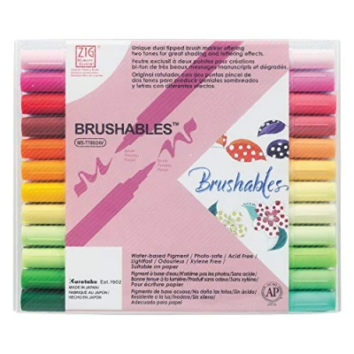 Image de Kuretake Zig Memory System Brushables Lot de 24 pinceaux bicolore Pointe feutre, MS 7700/24V