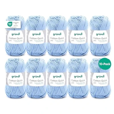 Image de Gründl Fil à Tricoter/Crocheter Cotton Quick Uni, 10 pelotes de 50 g (Fil aux Couleurs joyeuses 100% Coton, certifié Oeko TEX, / 125 m, grosseur d&#039;aiguilles : 3 4, x g), Bleu Ciel