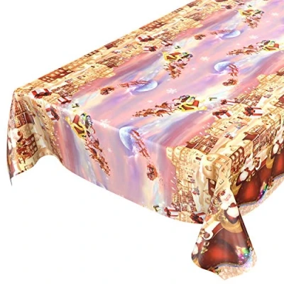 Image de Anro Nappe en Toile cirée Motifs de Noël Rouge , cirée, Schnittkante, 240x140cm