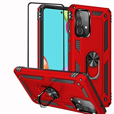 Image de Folmecket Coque de téléphone pour Samsung Galaxy A52 5G,A52S 5G,A52 4G, Protecteur d&#039;écran Rotatif à 360 degrés Anneau en métal Absorption des Chocs Coins renforcés TPU A52S 5G 6,5&quot; Rouge