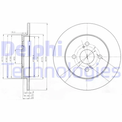 Image de DELPHI BG4055 Disque de frein 259 9 4 plein huilé non traité sans roulement roue, bague ABS TOYOTA: Yaris III 3/5 portes, II portes