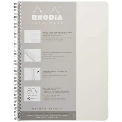 Image de RHODIA 193101C Cahier à Spirale (Reliure Intégrale) Notebook Blanc A4+ 22,5 x 29,7 cm Ligné 160 pages Détachables Papier 80 g/m² Couverture Souple et résistante