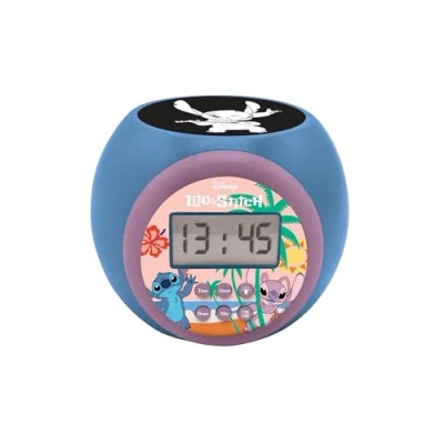 Image de Lexibook, Disney Stitch, Réveil projecteur avec Fonction Alarme et répétition Snooze, veilleuse minuterie, écran LCD, à Piles, Bleu, RL977D