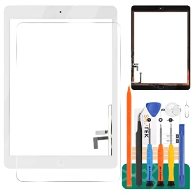 Image de Écran tactile numériseur de rechange pour iPad Air 1 1ère génération, 5 A1474 A1475 A1476 avec verre trempé + outils (pas LCD, bouton d&#039;accueil) (blanc)