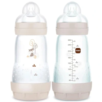 Image de MAM Easy Start Lot de 2 biberons anti coliques, 260 ml, avec valve fond innovante contre les tétine taille 1, dès la naissance, mélange uni