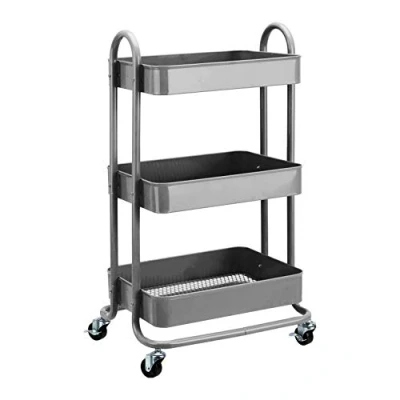 Image de Amazon Basics Chariot de rangement à 3 niveaux pour la cuisine ou buanderie avec roulettes Gris anthracite