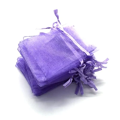 Image de OLILLY 100 Sachets en Organza 7 x 9 cm Couleur Violet Clair Idéal pour Mariage, Baptême, Cadeaux, Lavande, Bijoux (Violet Clair)