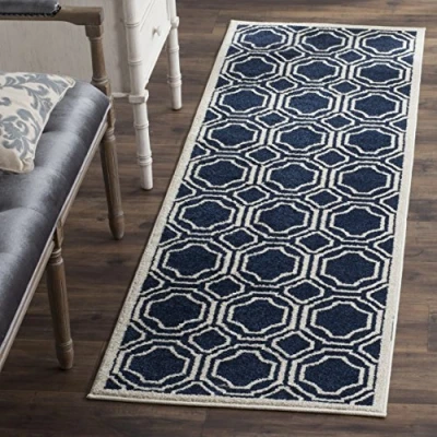 Image de Safavieh Grand Tapis de Salon rectangulaire pour Une Utilisation en intérieur, Polypropylène, Bleu Marine/Ivoire, 62 X 240 cm