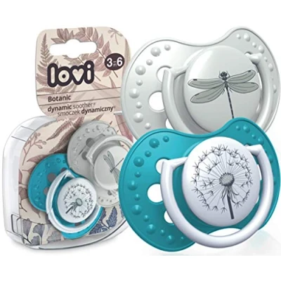 Image de LOVI sucette 3 6 mois, Sucettes pour bébés avec tétine en silicone, Embout dynamique, Sans BPA, Collection Botanic, 2 pièces, Bleu