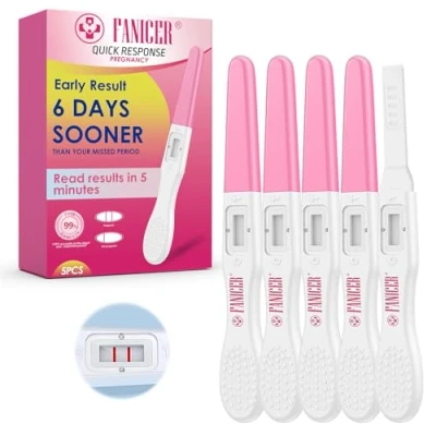 Image de 5 Pièces Test De Grossesse, Tests Grossesse Détection Précoce Sensibilité, Pregnancy Test, Emballés individuellement Fiable Et Rapide, Rose