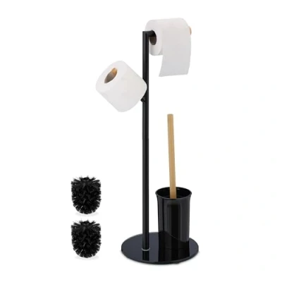 Image de Relaxdays Serviteur WC, HxLxP : 64x27x22 cm, dérouleur Non Fixe, Brosse avec Support, Acier Inoxydable, Noir