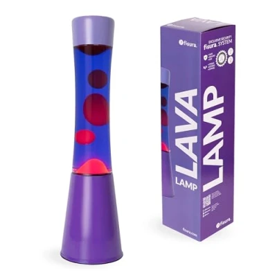 Image de Lampe à lave Fisura violette. Base violet et rouge. Système de sécurité unique. 11 x 39,5 cm