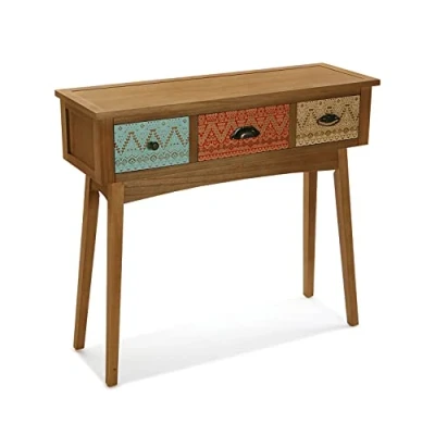 Image de Versa Shikar Meuble d&#039;Entrée Étroit pour Entrée ou Couloir, Table Console, avec 3 tiroirs, Dimensions (H x l L) 80,5 30 90 cm, Bois, Couleur: Marron