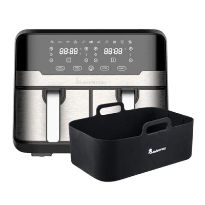 Image de MasterPRO Rocket Duo 900 Fryer sans double huile Couleur noire capacité de 9L et 2400W Écran LED Touche panier non cadré + plateau four rectangulaire en silicone 12 cm