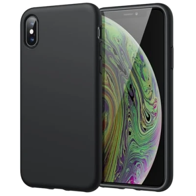 Image de JETech Coque en Silicone pour iPhone X/XS, Étui de Protection Complète du Corps au Toucher Soyeux, Housse avec Doublure Douce Tissu Microfibre, Anti Chocs (Noir)