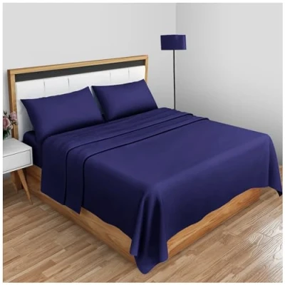 Image de GC GAVENO CAVAILIA Drap Plat en Percale Infroissable Polycoton de qualité hôtelière Luxe uni Bleu Marine