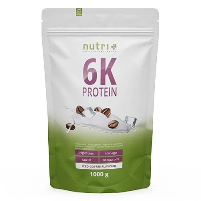 Image de Nutri + 6K Poudre de protéines végétaliennes Café glacé sachet 1 kg avec la caféine sans lactose, whey ou caséine idéal pour musculation