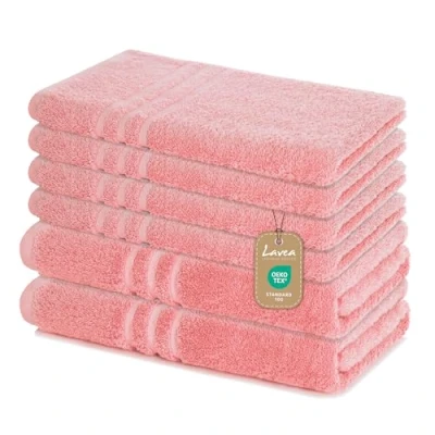 Image de Lavea Lot de 6 Serviettes 100% Coton Rose Pastel, 4 Toilette 50 x 100 cm et 2 Douche 70 140 Doux, absorbants certifiés Oeko Tex Bain