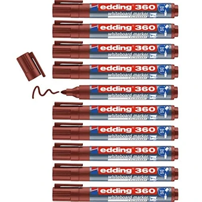 Image de edding 360 Marqueur pour tableaux blancs marron 10 stylos pointe ronde 1,5 3 mm feutre effaçable blanc, magnétique, mémo et chevalet de conférence sketchnotes