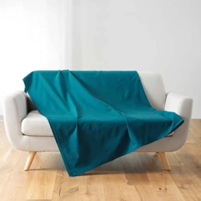 Image de douceur d&#039;intérieur, Plaid (220 x 240 cm) Lucile Bleu, Polycoton Uni