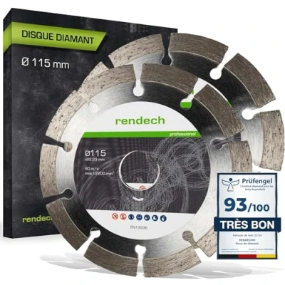 Image de 2x Disque diamant 115 mm pour Pierre, Béton, brique etc. Disques à tronçonner diamantés un usage professionnel continu rendech® Qualité