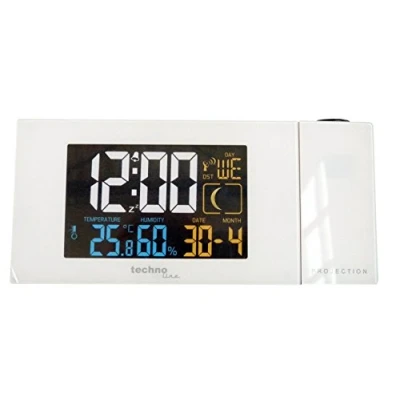 Image de Technoline WT 537 Réveil Radio piloté avec Projection et Affichage de la température l&#039;humidité l&#039;air, Blanc, 16,5 x 5,6 7,5 cm