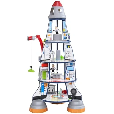 Image de KidKraft Navette Spatiale en Bois avec Figures d&#039;Astronautes et Extraterrestres pour Enfants, Ensemble Espace Fusée Grue, Jouet Enfant dès 3 Ans, 63443