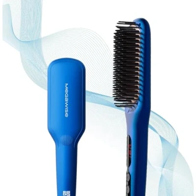 Image de Brosse Lissante Cheveux, MegaWise pour Tous les Types de Cheveux avec Dents Chauffantes Nano, Technologie Double Anion, MCH 20s Chauffage Rapide &amp; Arrêt Automatique 60 Minutes
